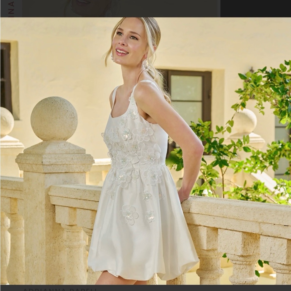 Adrianna Papell Sleeveless 3D Floral Taffeta Bubble Dress in Ivory
